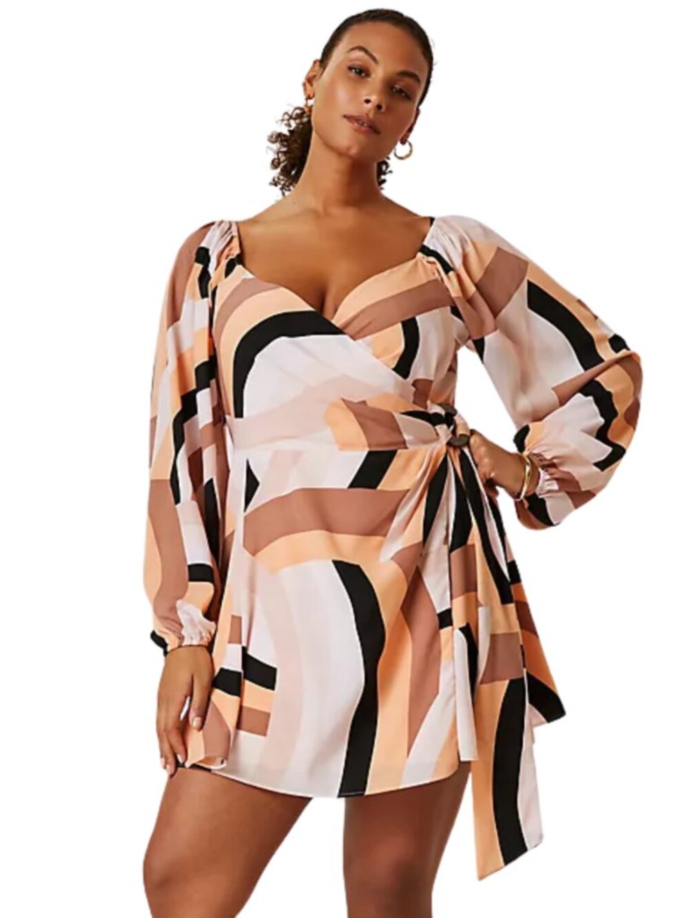 NWT Anthropologie Hutch Geo Wrap Mini Dress Balloon Sleeve Tie Waist wedding